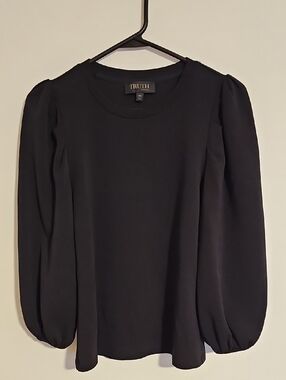 Truth Black Puff-Sleeve Crewneck Blouse